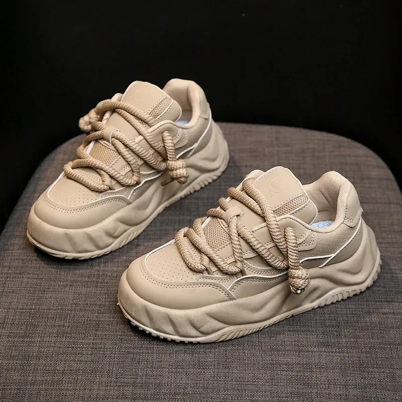 Sohiwoo Women 6 CM Platform Versatile Solid Design Sneakers Comfortable Lace Up Running Walking Sports Casual Shoes For Female 35-40