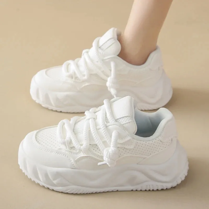 Sohiwoo Women 6 CM Platform Versatile Solid Design Sneakers Comfortable Lace Up Running Walking Sports Casual Shoes For Female 35-40