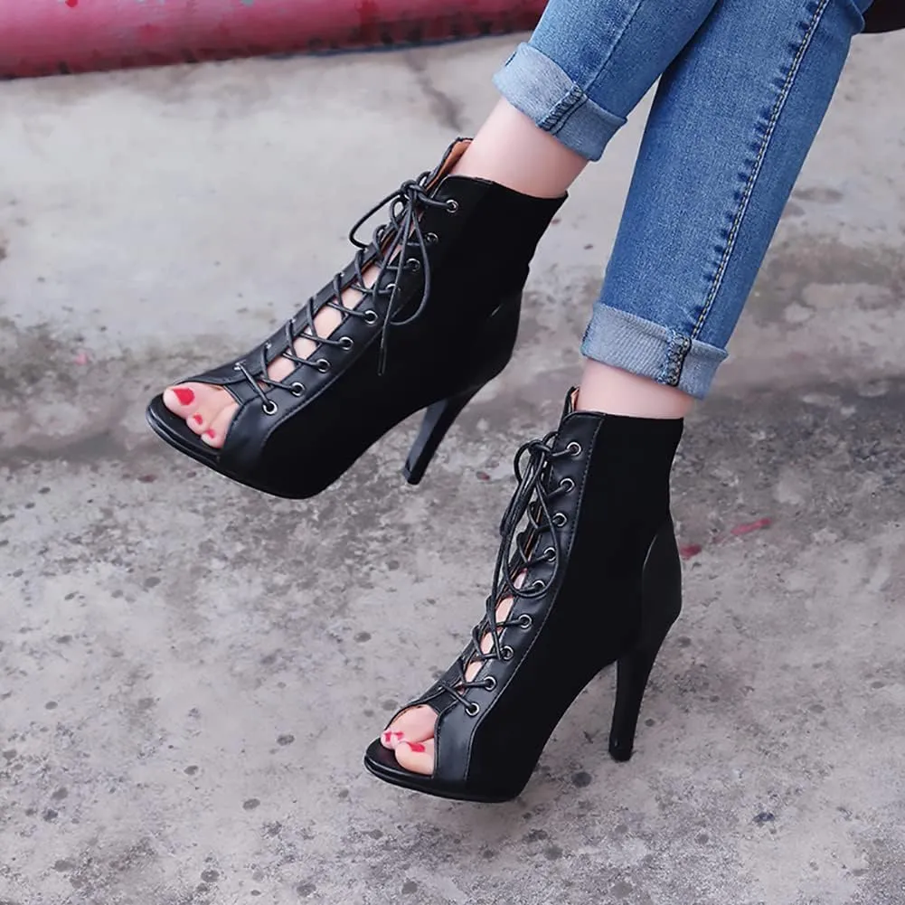 SWDZM Women's Latin Dance Shoes Peep Toe Ballroom Salsa Fashion Performance Wedding Party Ankle Dance Boots,Model QJW1052 1018