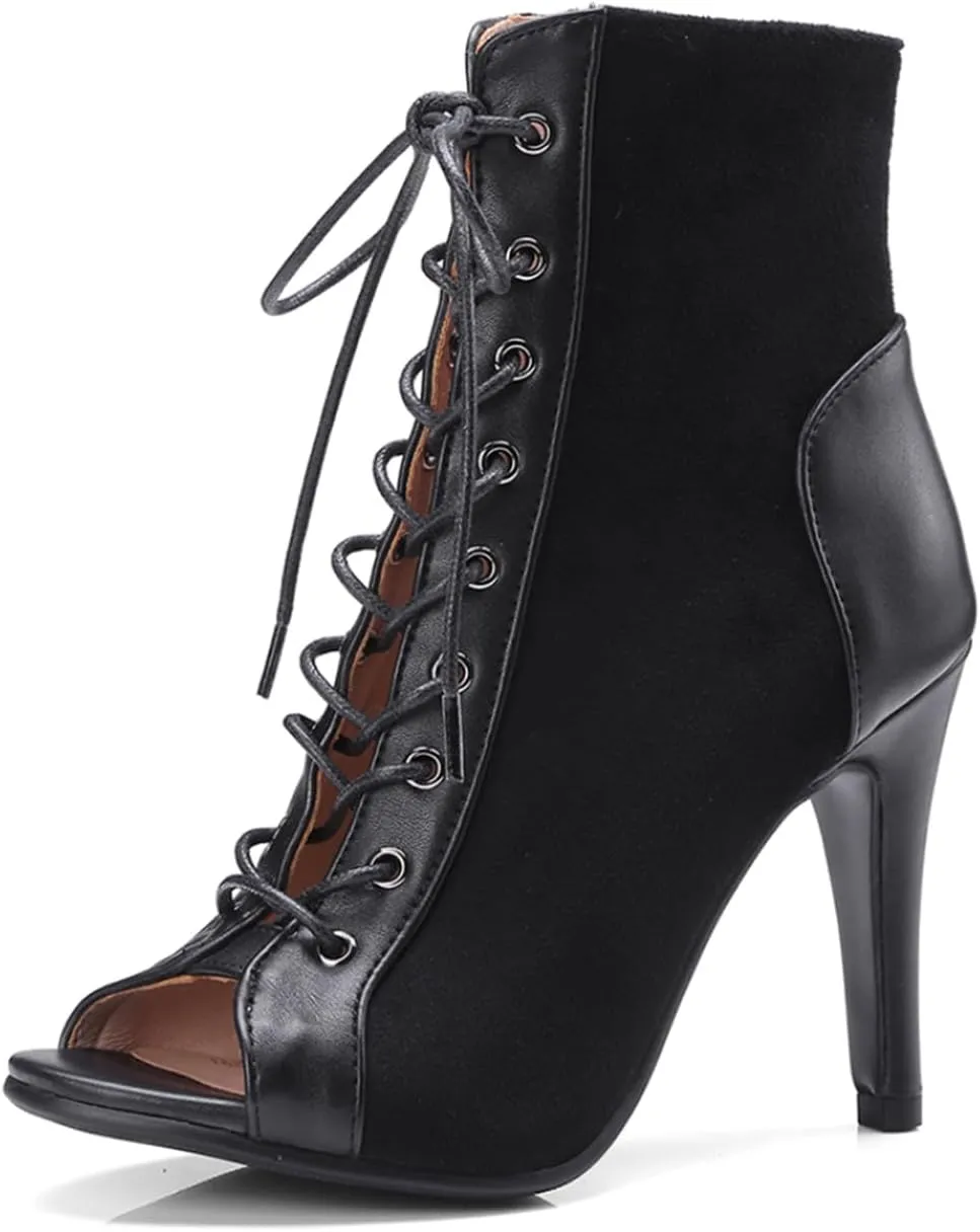 SWDZM Women's Latin Dance Shoes Peep Toe Ballroom Salsa Fashion Performance Wedding Party Ankle Dance Boots,Model QJW1052 1018