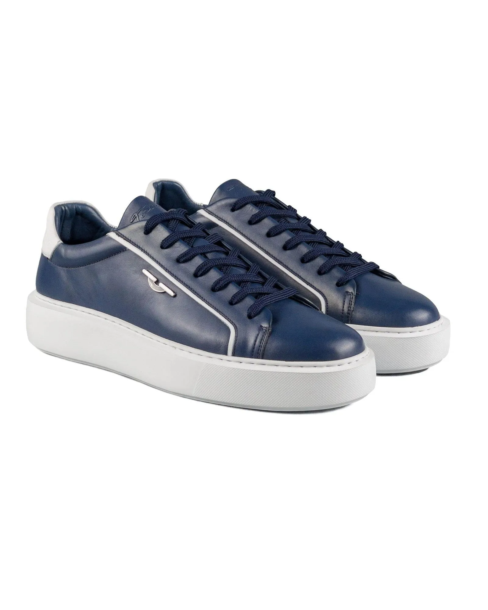 T-Evo Navy Blue and White Genuine Leather Men's Sport (Sneaker) Shoes