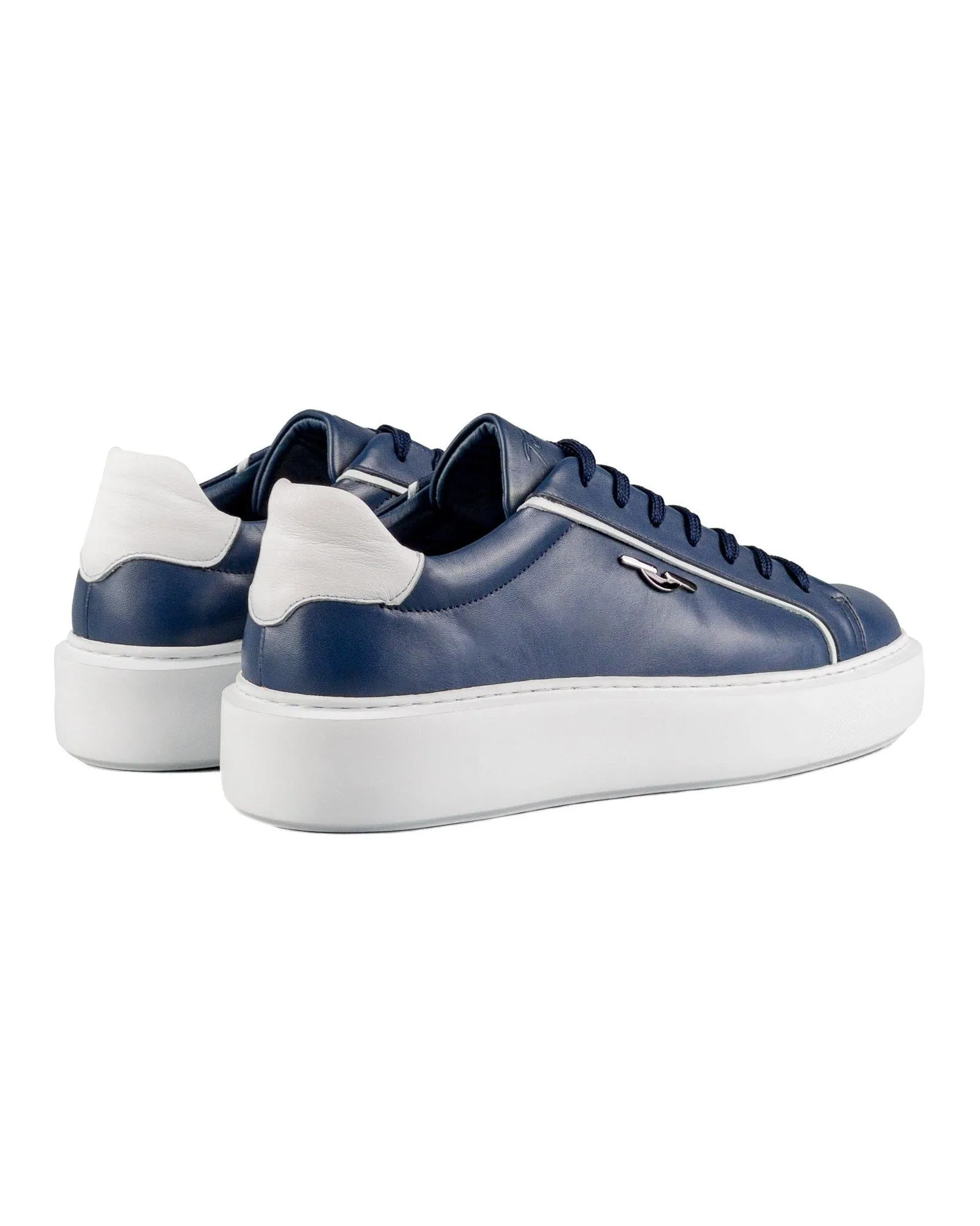 T-Evo Navy Blue and White Genuine Leather Men's Sport (Sneaker) Shoes