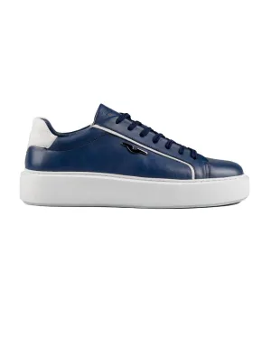 T-Evo Navy Blue and White Genuine Leather Men's Sport (Sneaker) Shoes