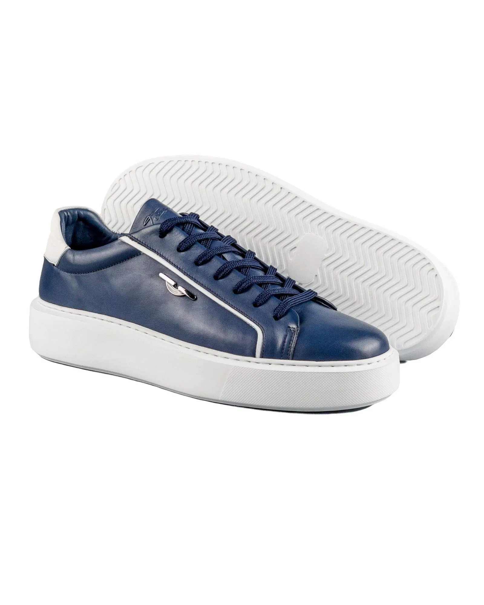 T-Evo Navy Blue and White Genuine Leather Men's Sport (Sneaker) Shoes