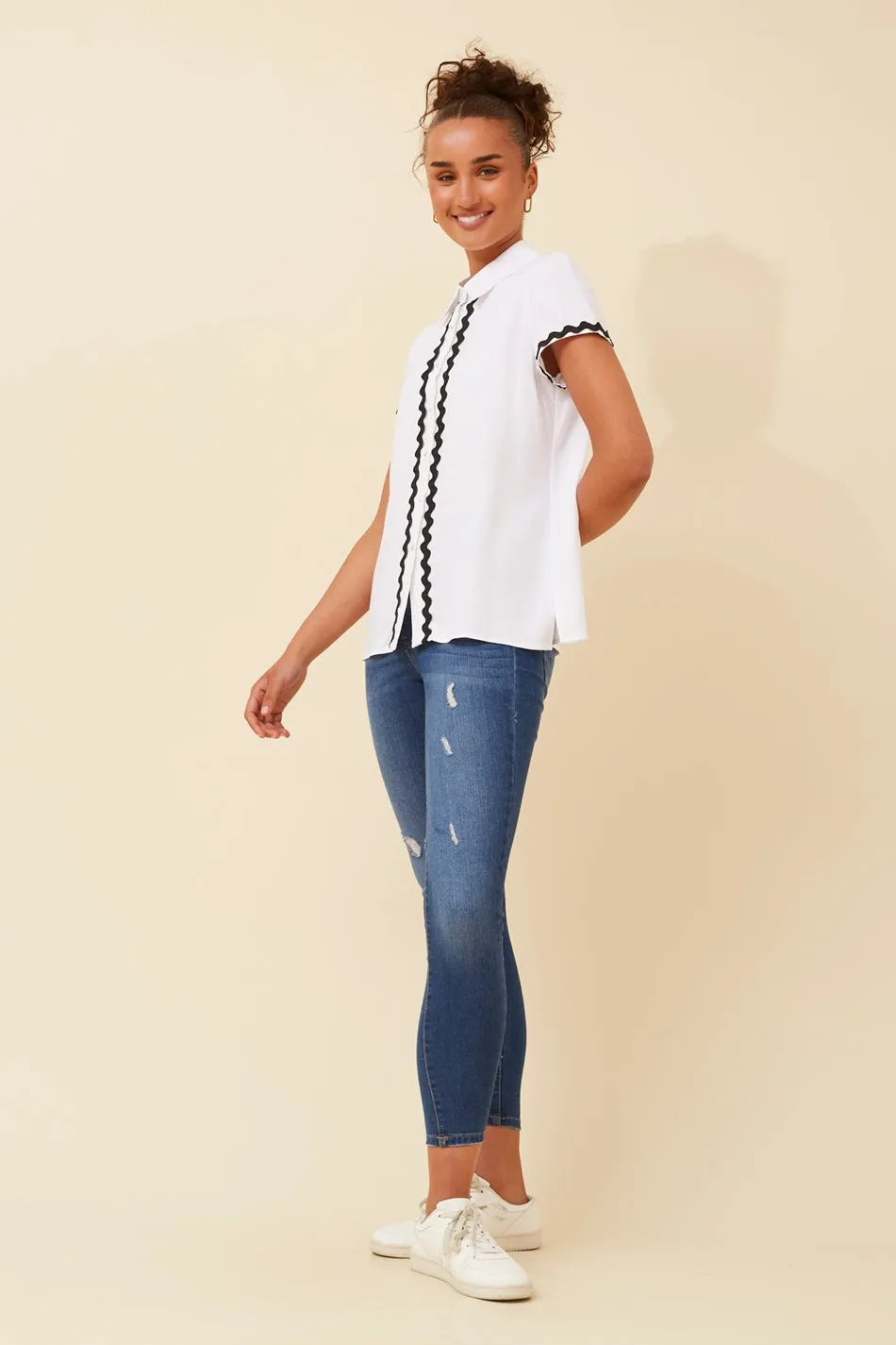 TANEKA RIC RAC LINEN BLEND SHIRT