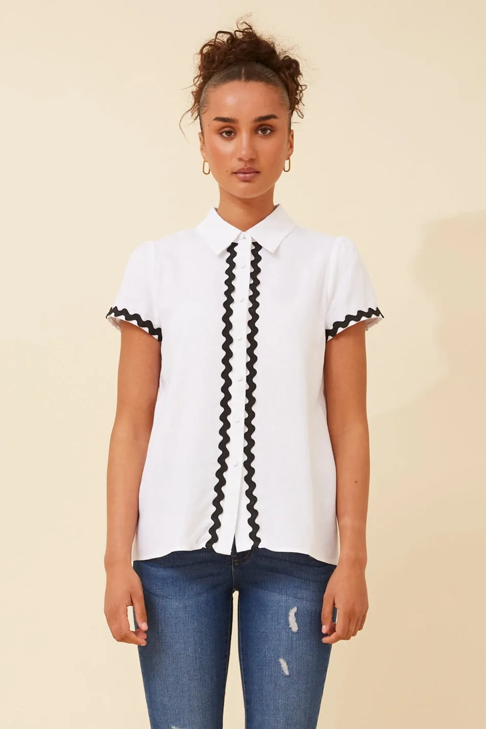 TANEKA RIC RAC LINEN BLEND SHIRT