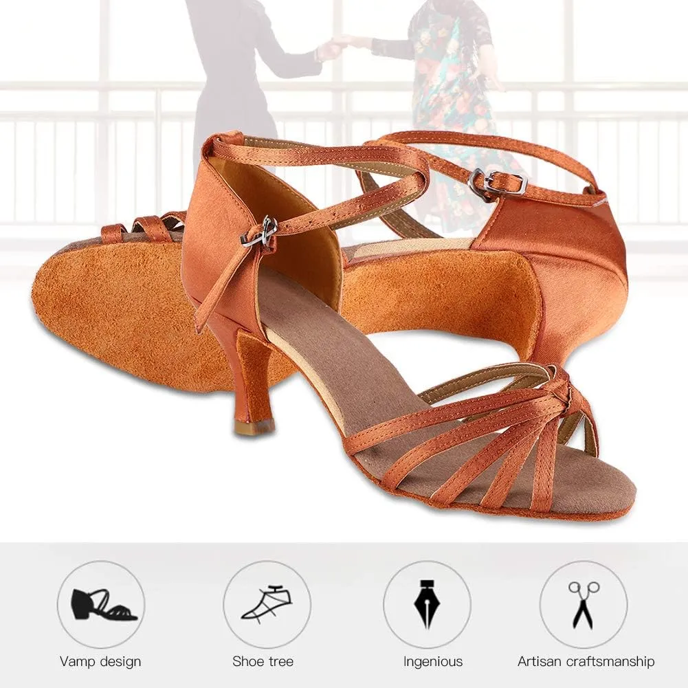 VGEBY Salsa Practice Performance Dance Shoes, Latin Dance Shoes Satin Soft Comfortable Latin Shoes Dance ChA cha Shoe for Women