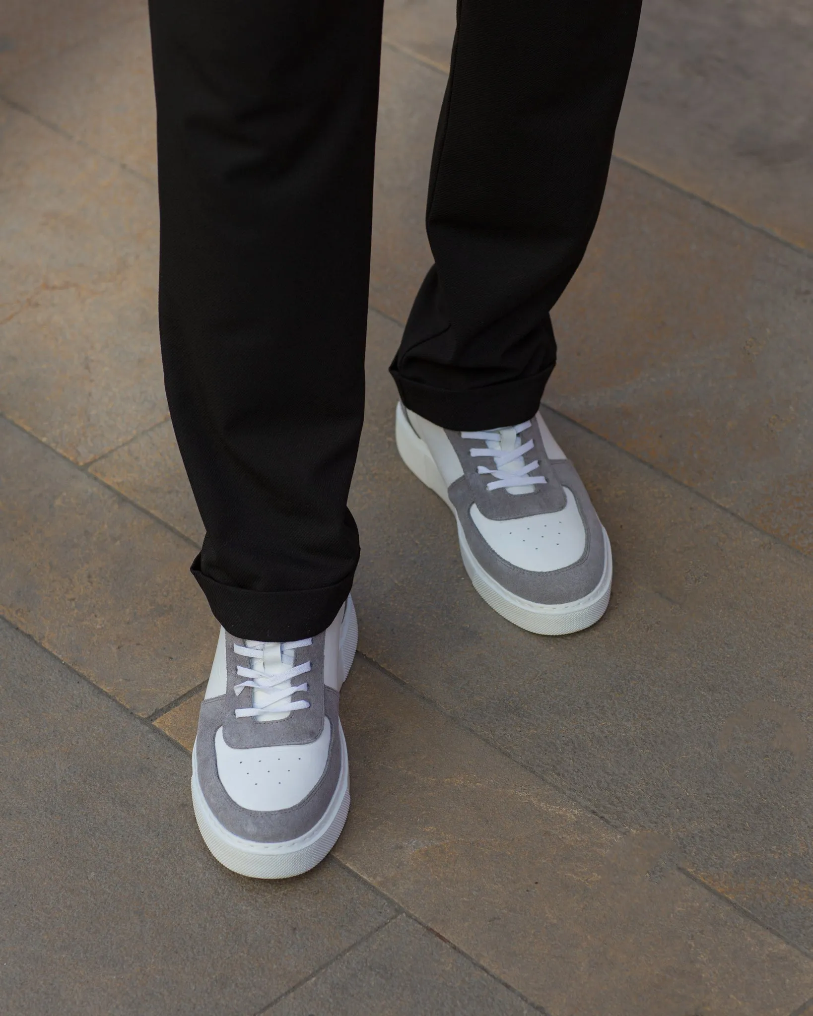 White & Gray Embossed Sneakers