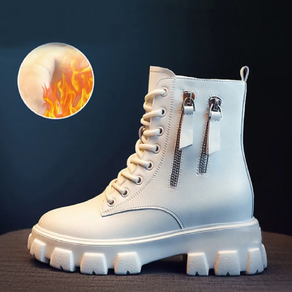 Women's ankle snow booties warm shoes with fur