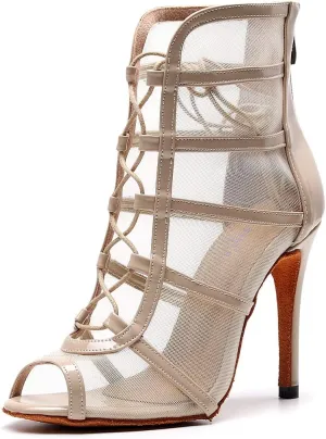 Women's Ballroom Dance Shoes with Straps Modern Dance Shoes high Heel 10cm 4 inch Suede Bottom Dance Boots