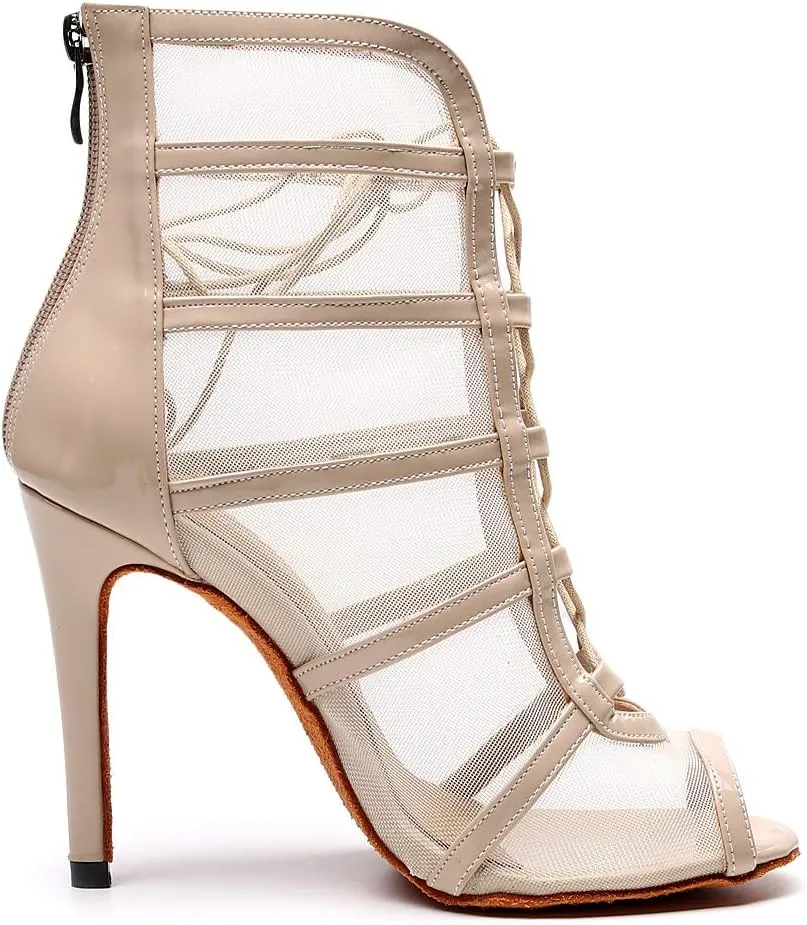 Women's Ballroom Dance Shoes with Straps Modern Dance Shoes high Heel 10cm 4 inch Suede Bottom Dance Boots