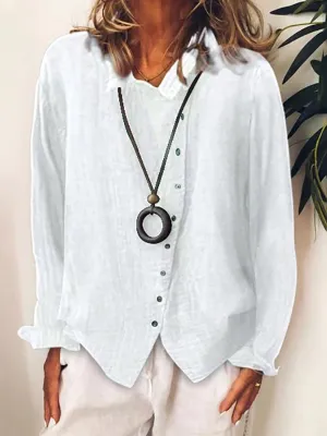 Womens Long Shirt  Cotton Linen Blend  Oversized Fit  Button Down Casual Style