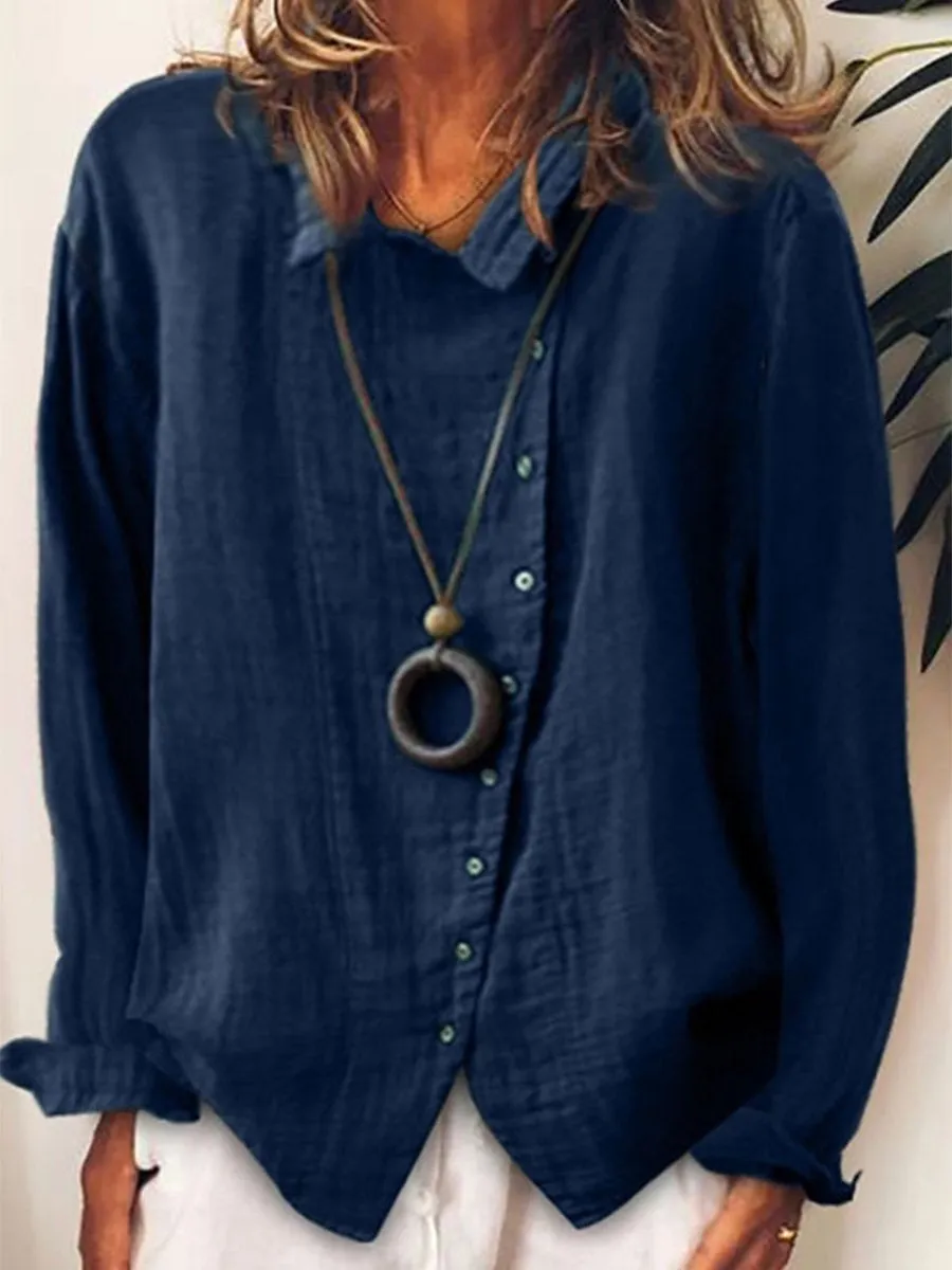 Womens Long Shirt  Cotton Linen Blend  Oversized Fit  Button Down Casual Style
