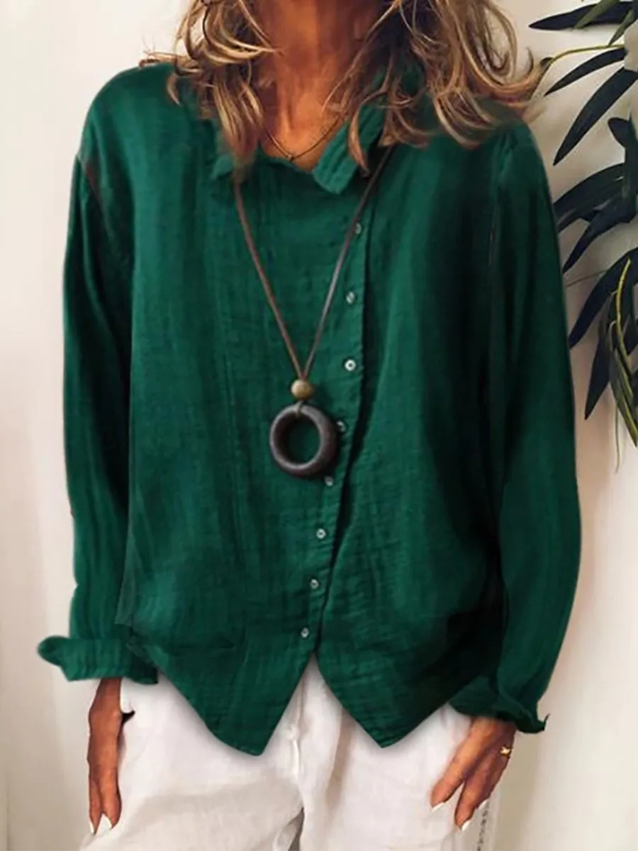 Womens Long Shirt  Cotton Linen Blend  Oversized Fit  Button Down Casual Style