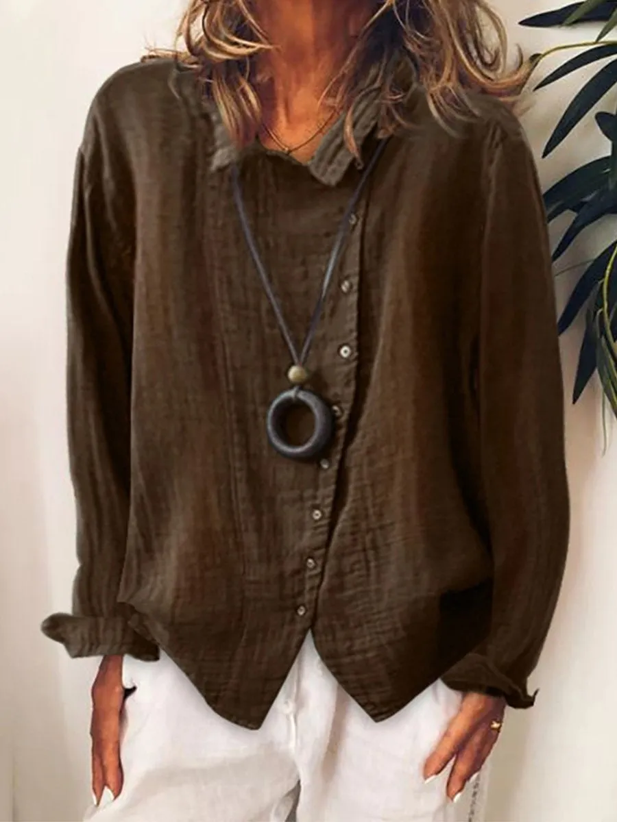 Womens Long Shirt  Cotton Linen Blend  Oversized Fit  Button Down Casual Style