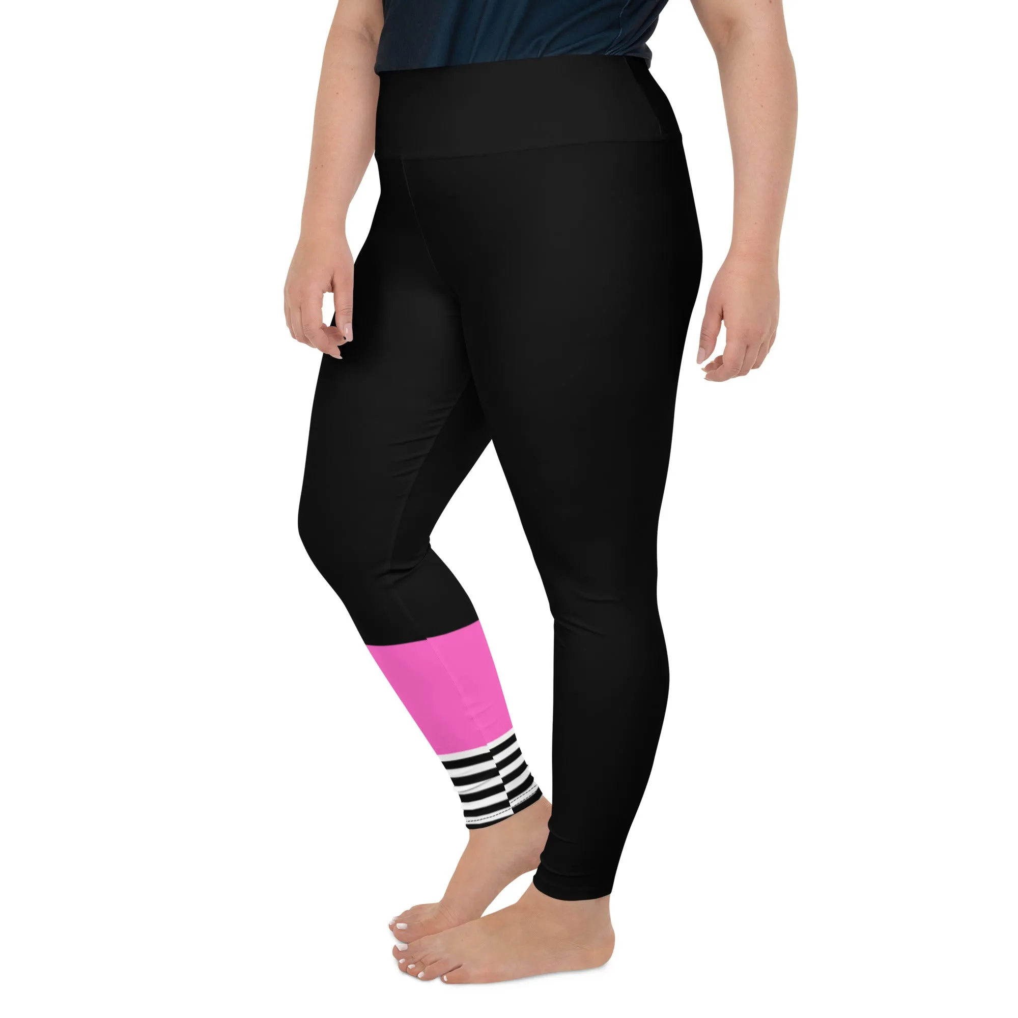 Women's Plus Size Swim, Surf, Paddleboard Leggings UPF 50 - Sporty Black & Pink