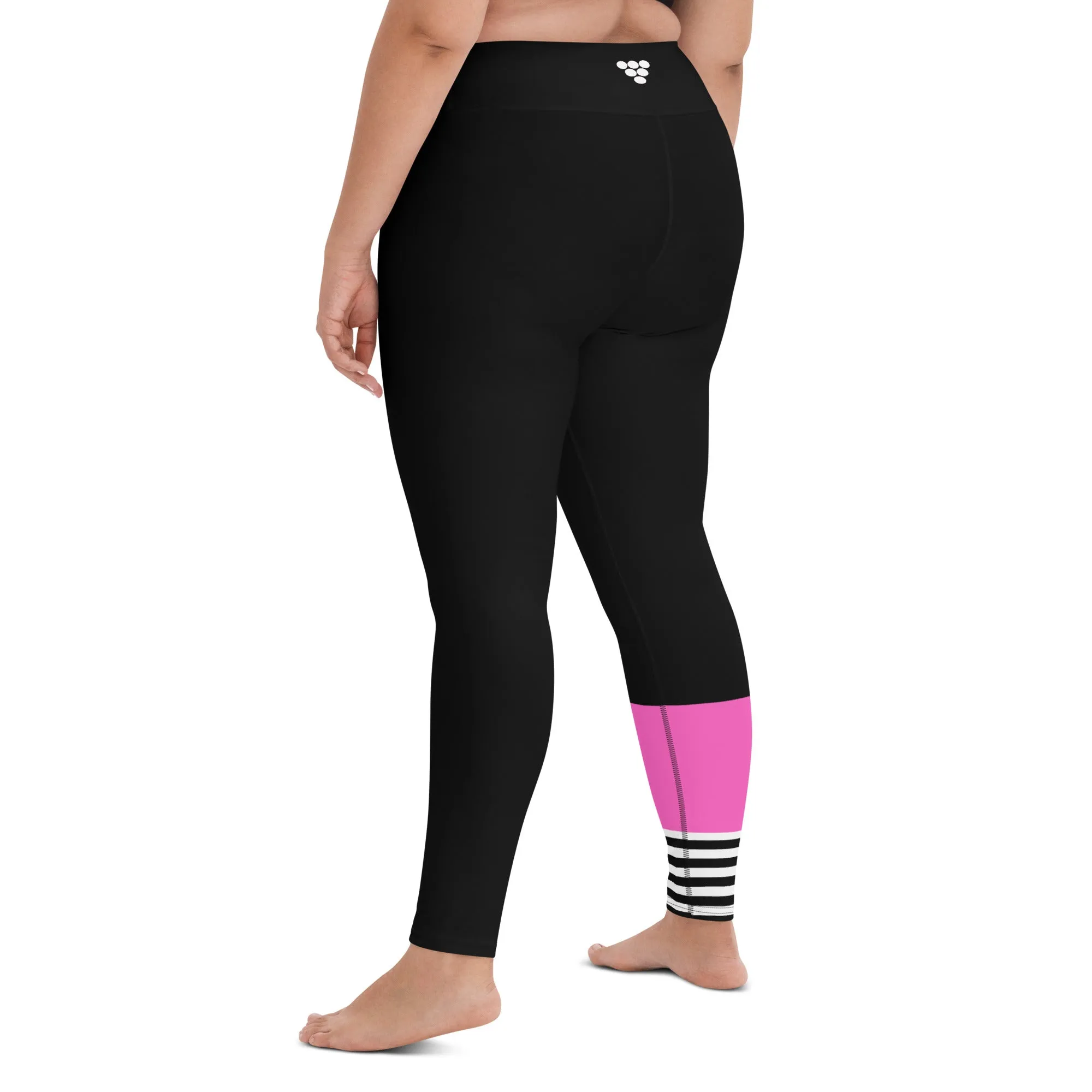 Women's Plus Size Swim, Surf, Paddleboard Leggings UPF 50 - Sporty Black & Pink